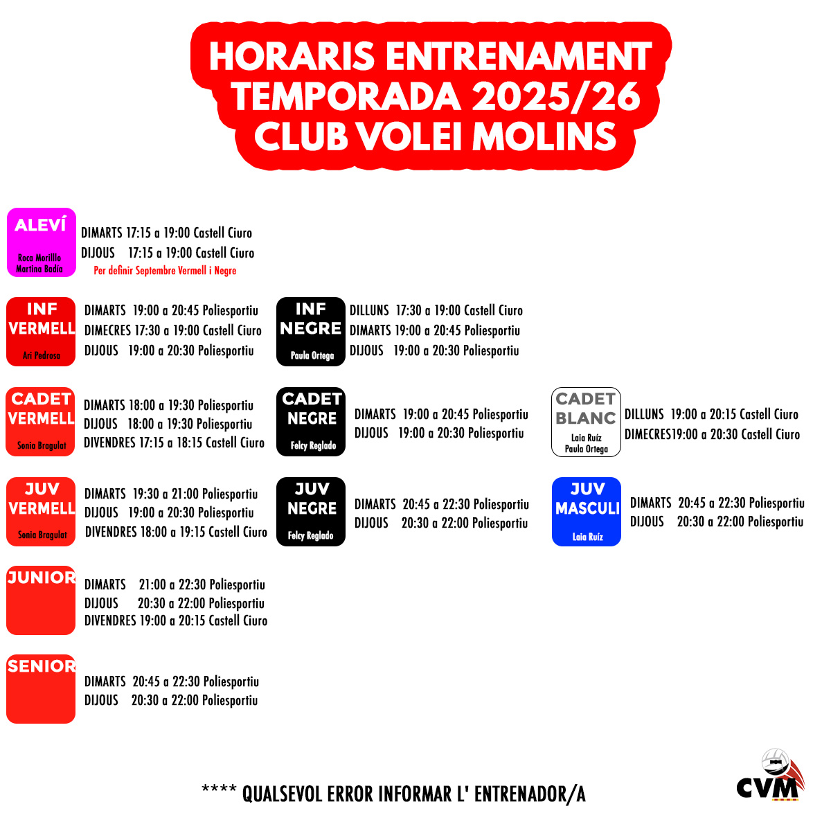 Horaris Entrenament